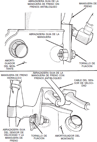 Abrazaderas guía del cableado del sensor de velocidad y la manguera del freno dodge neon