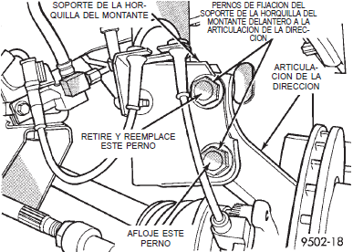 Pernos de fijación del soporte de la horquilla del montante delantero a la articulación de la dirección dodge neon