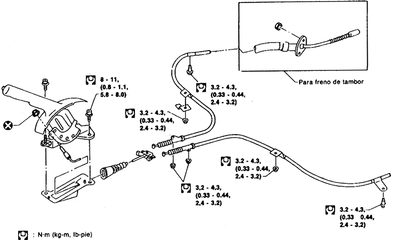 Diagrama freno de estacionamiento Nissan Tsuru